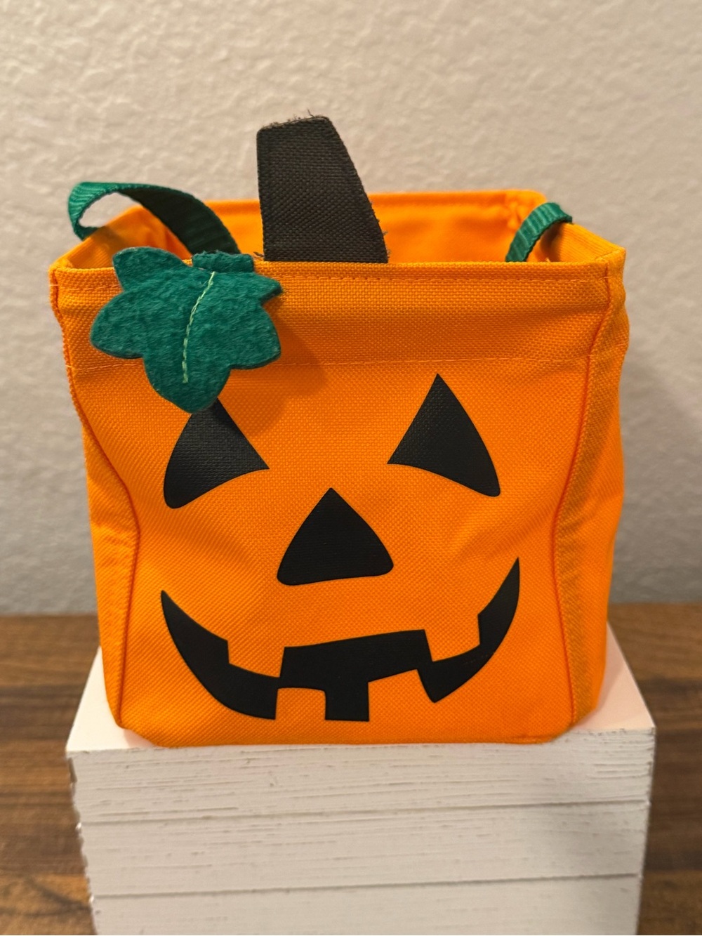 Thirty-one Orange Pumpkin Trick-or-Treat Bag with Green Leaf